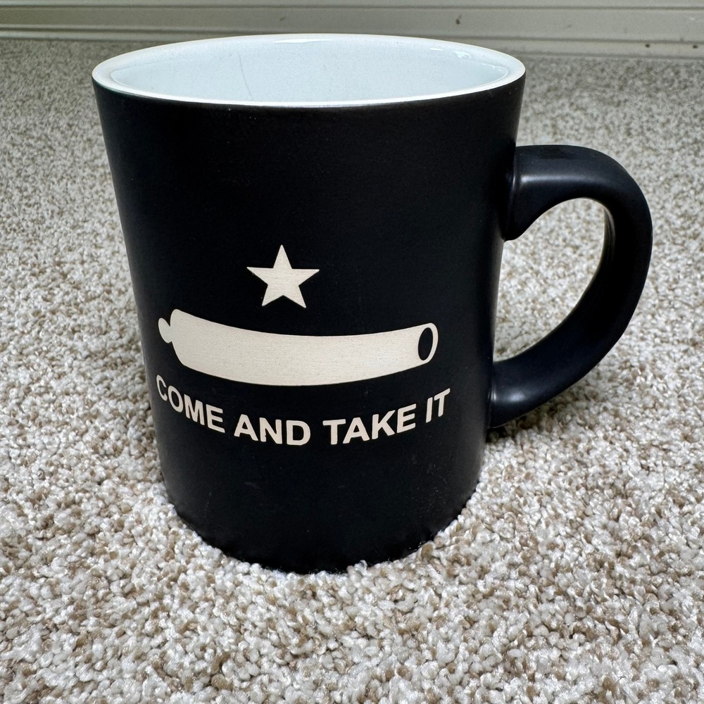 Come and Take It Matte Black Stoneware Coffee Mug Texas Revolution Cannon‎ Star